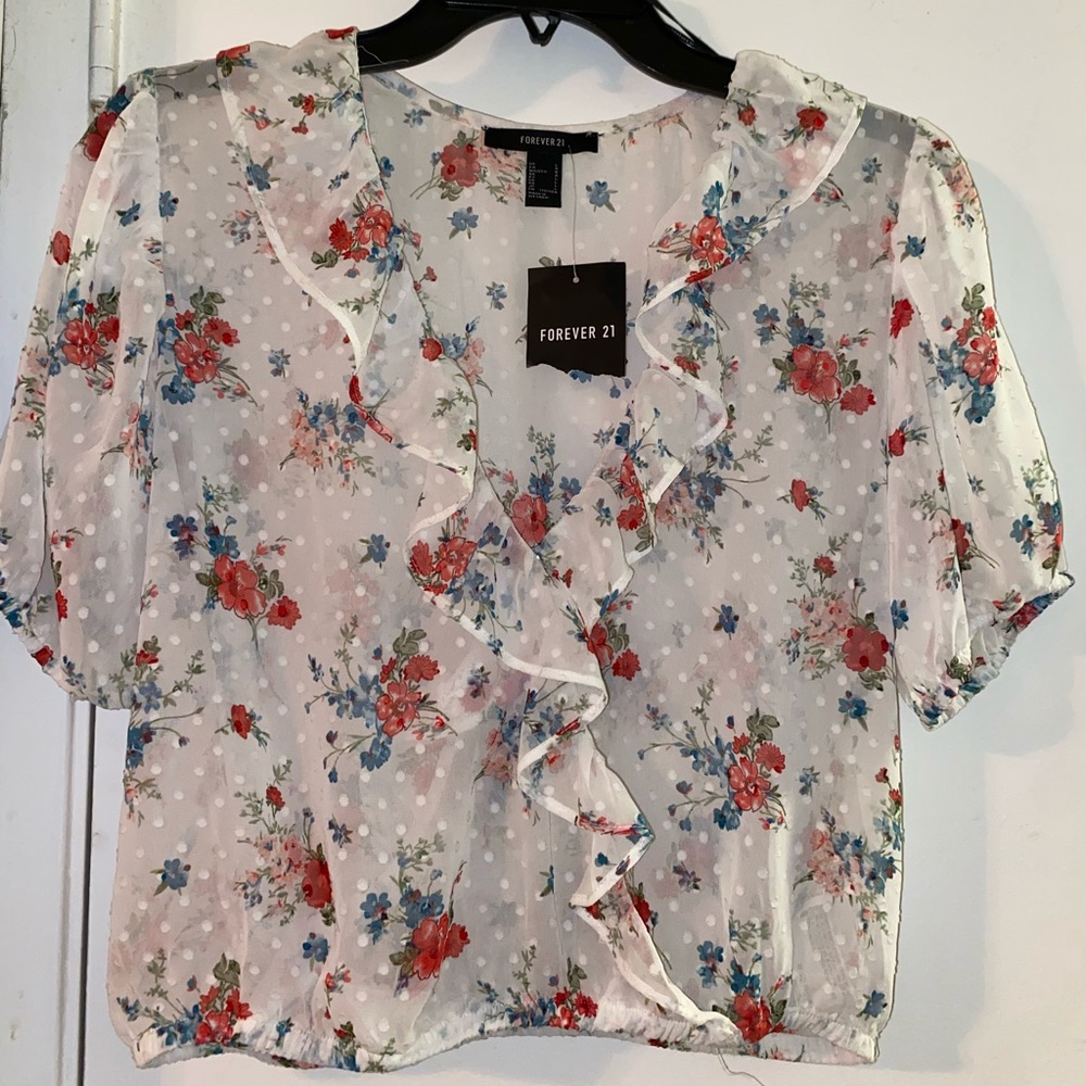 🆕 F21 Woven White/Multi Crop Top